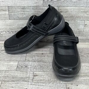 Orthofeet 877‎ Black Leather Comfort Diabetic Mary Jane Shoes Women Size 7D